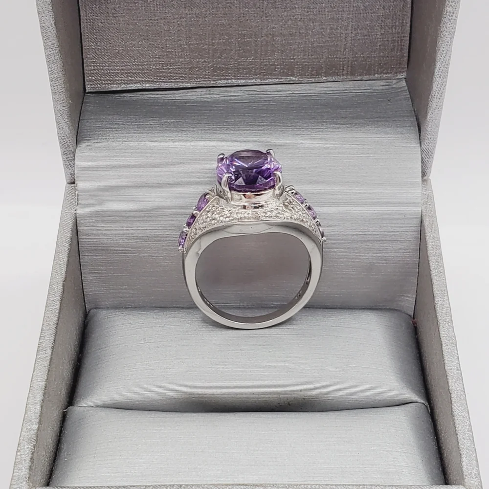 925 Sterling Silver Ring Amethyst Ring Purple Ring Oval Statement Ring size 8